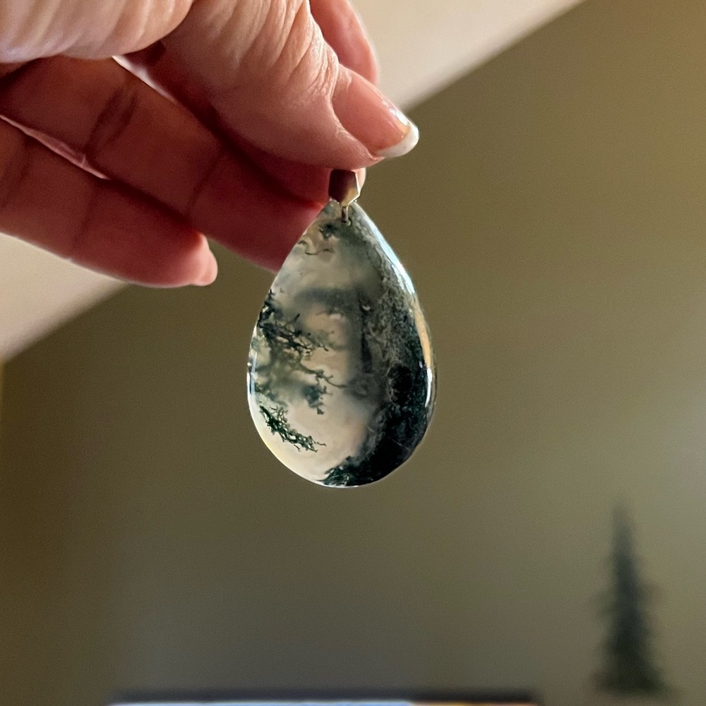 BEAUTIFUL Large forest tree polished Moss Agate silver Pendant